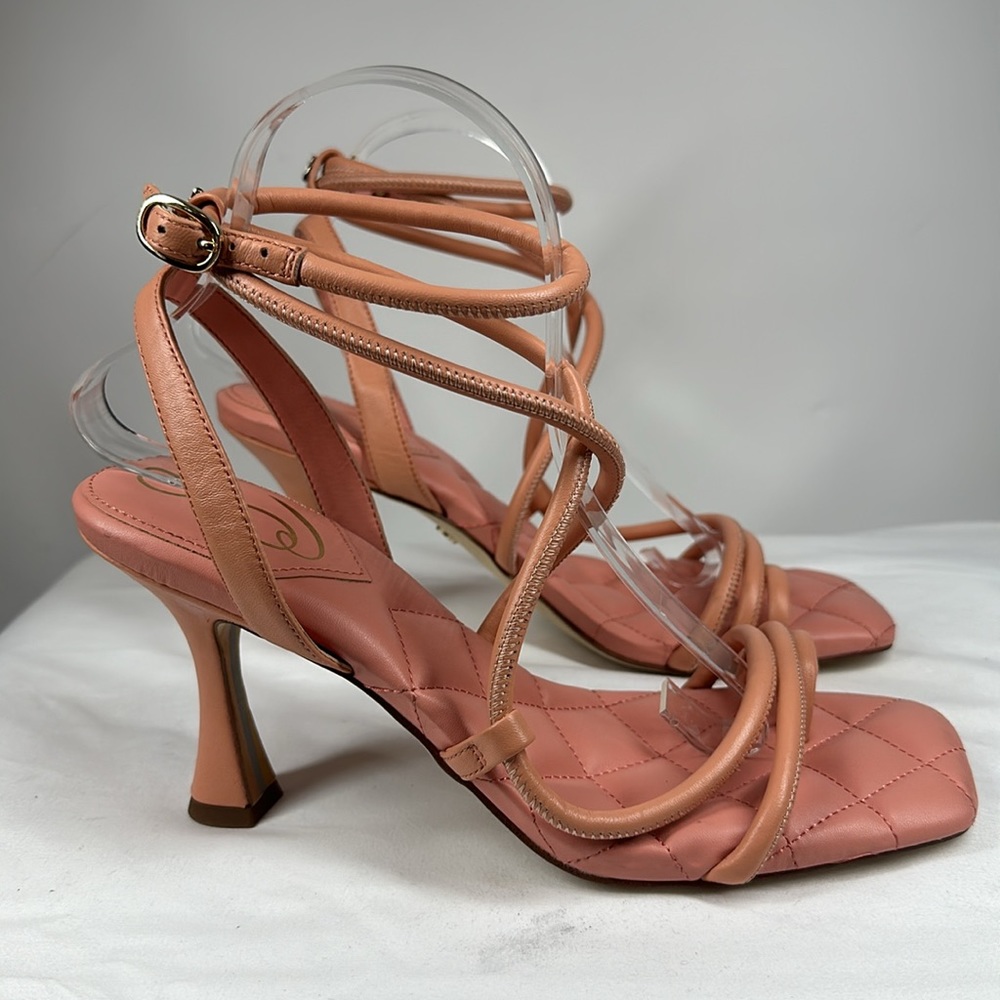 Sam Edelman | Women’s Maven 9.5 Peach Strappy Sandals Leather Square Toe - Picture 4 of 8